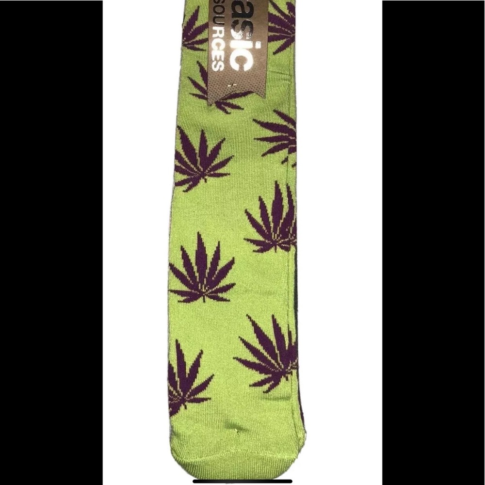 Basic Resources Crew Socks 3 Pair Men 6-12.5 Bright Green Gray Purple Plant Life
